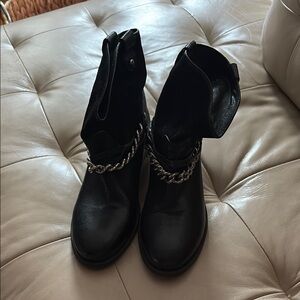 Black Chain-Embellished Women's Boots